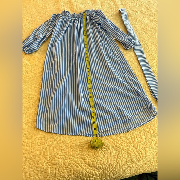 Off The Shoulder Blue & White Stripe Dress - Picture 2 of 5